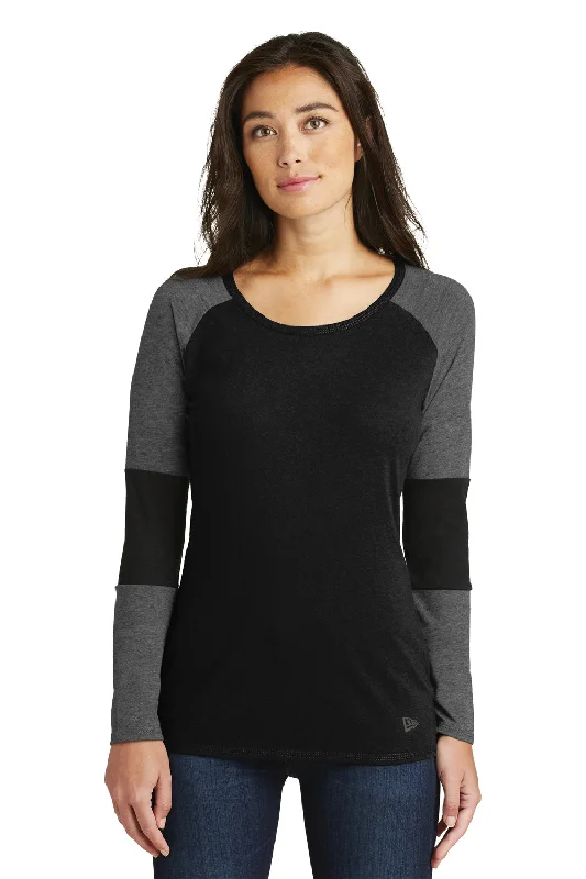 New Era Womens Performance Moisture Wicking Long Sleeve Crewneck T-Shirt - Dark Graphite Grey/Black - Closeout Zippered Front Buttoned Front Snap Front New Era Womens Performance Moisture Wicking Long Sleeve Crewneck T-Shirt - Dark Graphite Grey/Black - Closeout Zippered Front Buttoned Front Snap Front