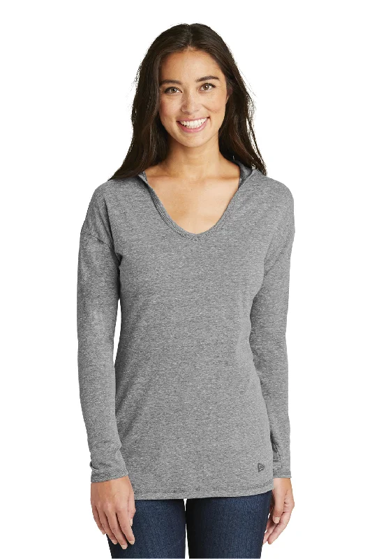 New Era Womens Performance Moisture Wicking Long Sleeve Hooded T-Shirt Hoodie - Shadow Grey - Closeout Fleece Nylon Spandex New Era Womens Performance Moisture Wicking Long Sleeve Hooded T-Shirt Hoodie - Shadow Grey - Closeout Fleece Nylon Spandex
