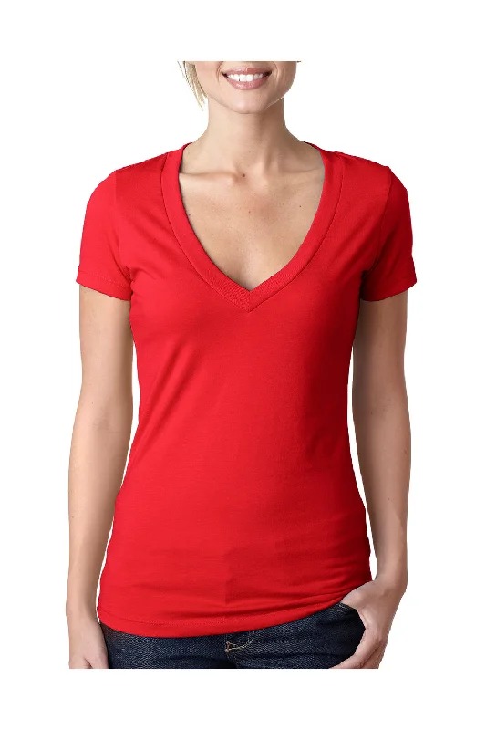 Next Level Womens CVC Jersey Short Sleeve V-Neck T-Shirt - Red - Closeout Solid Color Striped Floral