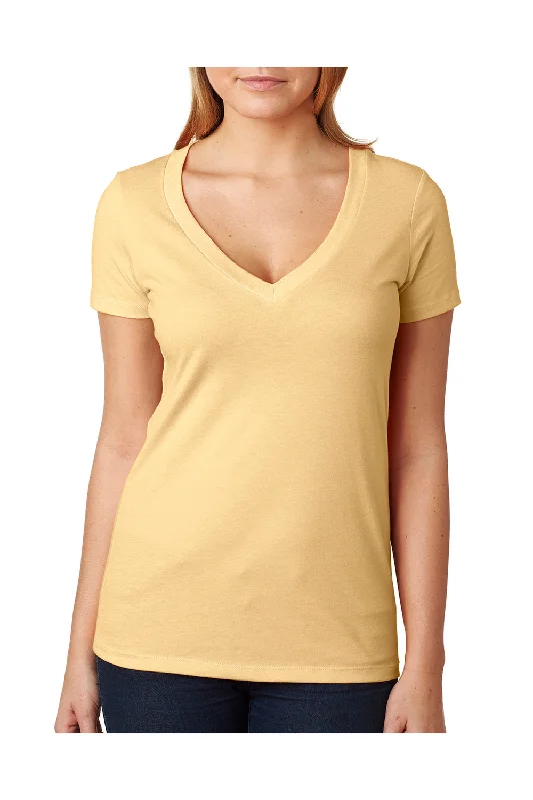 Next Level Womens CVC Jersey Short Sleeve V-Neck T-Shirt - Banana Cream Yellow - Closeout Fleece Nylon Spandex Next Level Womens CVC Jersey Short Sleeve V-Neck T-Shirt - Banana Cream Yellow - Closeout Fleece Nylon Spandex