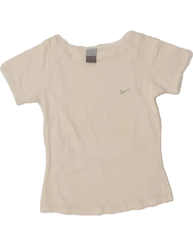 NIKE Womens T-Shirt Top UK 10/12 Medium Off White Cotton Striped Floral Plaid