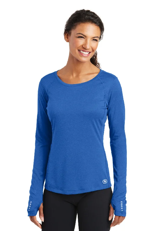 Ogio Womens Endurance Pulse Jersey Moisture Wicking Long Sleeve Crewneck T-Shirt - Electric Blue Print Jacquard Patchwork Ogio Womens Endurance Pulse Jersey Moisture Wicking Long Sleeve Crewneck T-Shirt - Electric Blue Print Jacquard Patchwork