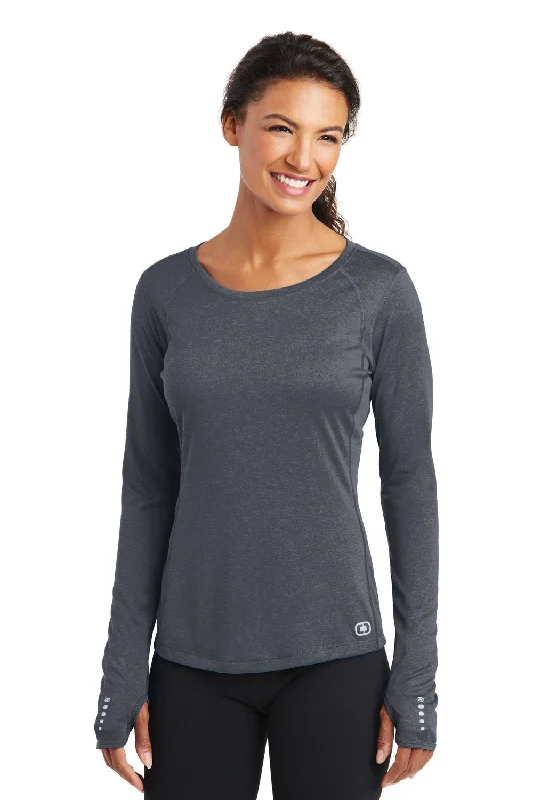 Ogio Womens Endurance Pulse Jersey Moisture Wicking Long Sleeve Crewneck T-Shirt - Gear Grey Striped Floral Plaid Ogio Womens Endurance Pulse Jersey Moisture Wicking Long Sleeve Crewneck T-Shirt - Gear Grey Striped Floral Plaid