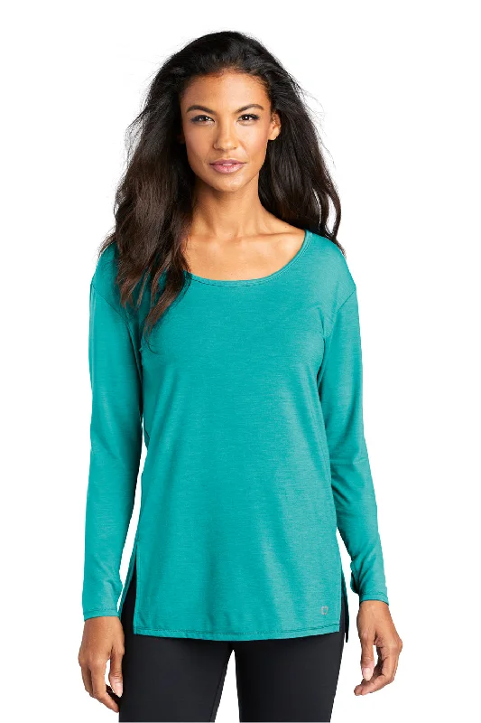 Ogio Womens Luuma Jersey Moisture Wicking Long Sleeve Wide Neck T-Shirt - Vivid Teal Green Nylon Fabric Polyester Fabric Spandex Fabric Ogio Womens Luuma Jersey Moisture Wicking Long Sleeve Wide Neck T-Shirt - Vivid Teal Green Nylon Fabric Polyester Fabric Spandex Fabric