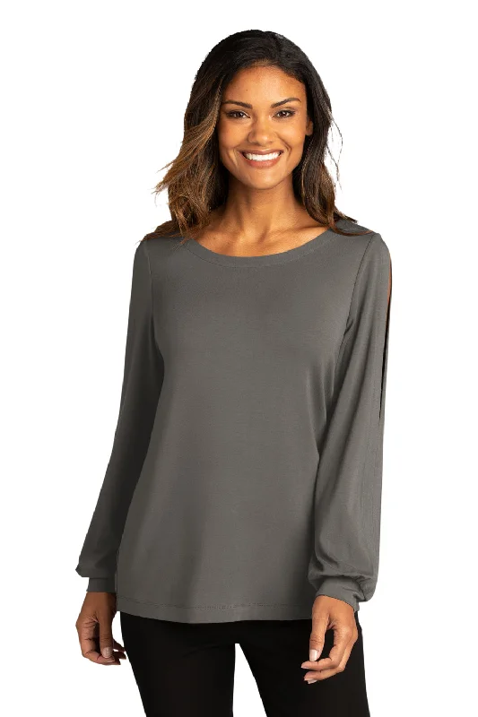 Port Authority Womens Luxe Knit Long Sleeve Wide Neck T-Shirt - Sterling Grey Elegant Classic Vintage Port Authority Womens Luxe Knit Long Sleeve Wide Neck T-Shirt - Sterling Grey Elegant Classic Vintage