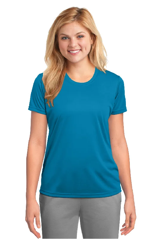 Port & Company Womens Dry Zone Performance Moisture Wicking Short Sleeve Crewneck T-Shirt - Neon Blue - Closeout Front Pockets Side Pockets Patch Pockets Port & Company Womens Dry Zone Performance Moisture Wicking Short Sleeve Crewneck T-Shirt - Neon Blue - Closeout Front Pockets Side Pockets Patch Pockets