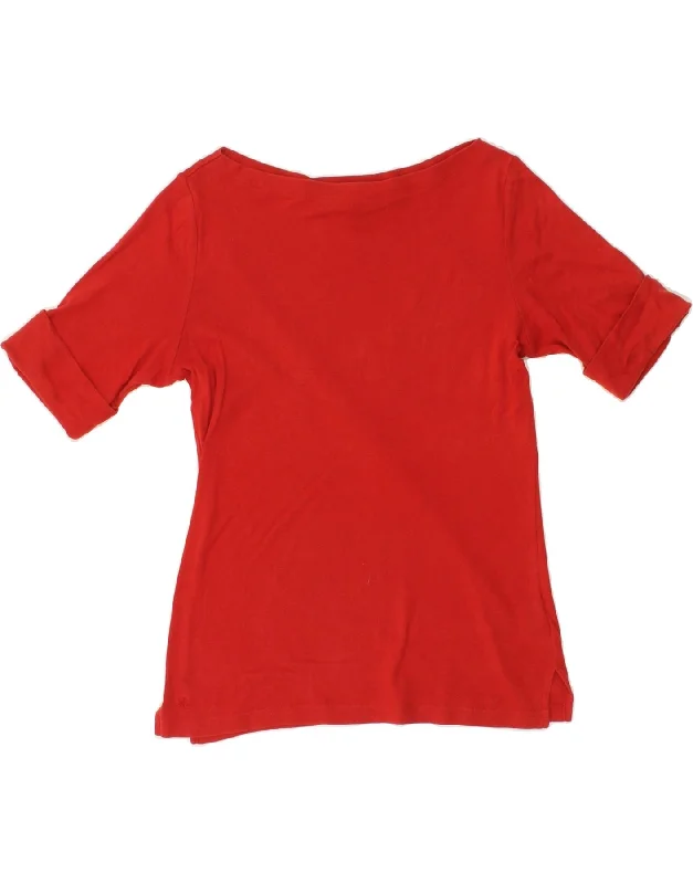 RALPH LAUREN Womens T-Shirt Top UK 10 Small Red Cotton Boxy Fit Fitted Loose