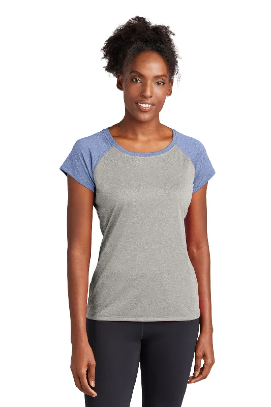 Sport-Tek Womens Contender Heather Moisture Wicking Short Sleeve Wide Neck T-Shirt - Heather Vintage Grey/Heather True Navy Blue Real Fur Shearling Chenille Sport-Tek Womens Contender Heather Moisture Wicking Short Sleeve Wide Neck T-Shirt - Heather Vintage Grey/Heather True Navy Blue Real Fur Shearling Chenille