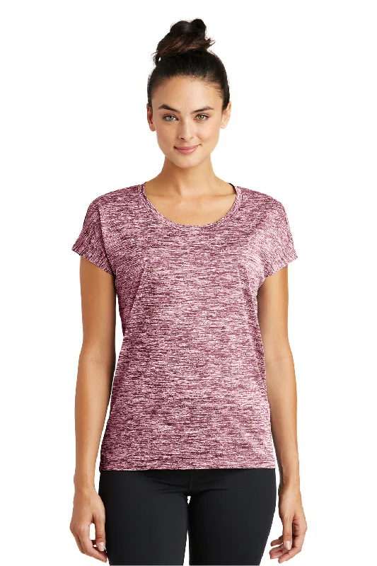 Sport-Tek Womens Electric Heather Moisture Wicking Short Sleeve Crewneck T-Shirt - Maroon Electric - Closeout Anti-Shrink Durable Soft Sport-Tek Womens Electric Heather Moisture Wicking Short Sleeve Crewneck T-Shirt - Maroon Electric - Closeout Anti-Shrink Durable Soft