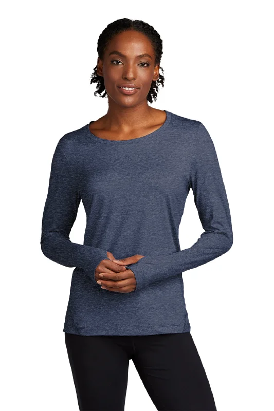 Sport-Tek Womens Exchange 1.5 Long Sleeve Crewneck T-Shirt - Heather Dark Denim Blue Fitted T-Shirt Seamless Stretchy Sport-Tek Womens Exchange 1.5 Long Sleeve Crewneck T-Shirt - Heather Dark Denim Blue Fitted T-Shirt Seamless Stretchy
