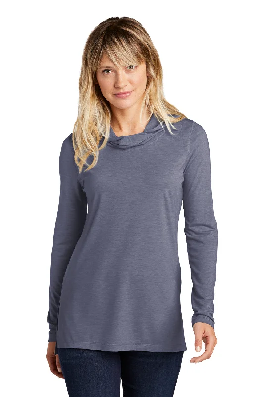 Sport-Tek Womens Moisture Wicking Cowl Neck Long Sleeve T-Shirt - Heather True Navy Blue Sequined Glittery Shiny Sport-Tek Womens Moisture Wicking Cowl Neck Long Sleeve T-Shirt - Heather True Navy Blue Sequined Glittery Shiny