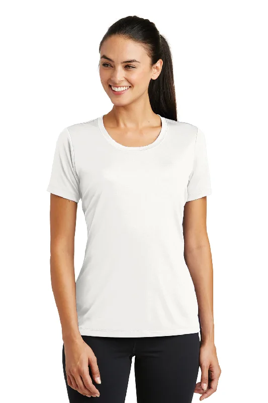 Sport-Tek Womens Tough Moisture Wicking Short Sleeve Crewneck T-Shirt - White - Closeout Collared Crew Neck Turtle Neck Sport-Tek Womens Tough Moisture Wicking Short Sleeve Crewneck T-Shirt - White - Closeout Collared Crew Neck Turtle Neck