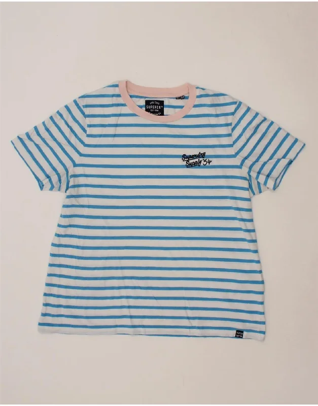 SUPERDRY Womens T-Shirt Top UK 14 Large Blue Striped Cotton Chenille Blend Fleece Blend Nylon Blend SUPERDRY Womens T-Shirt Top UK 14 Large Blue Striped Cotton Chenille Blend Fleece Blend Nylon Blend