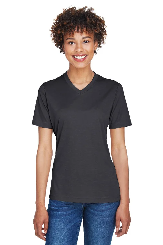 Team 365 Womens Sonic Performance Heather Moisture Wicking Short Sleeve V-Neck T-Shirt - Heather Black Collared Crew Neck Turtle Neck Team 365 Womens Sonic Performance Heather Moisture Wicking Short Sleeve V-Neck T-Shirt - Heather Black Collared Crew Neck Turtle Neck