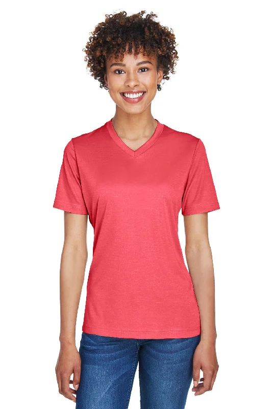 Team 365 Womens Sonic Performance Heather Moisture Wicking Short Sleeve V-Neck T-Shirt - Heather Red Mesh Blend Leather Blend Suede Blend Team 365 Womens Sonic Performance Heather Moisture Wicking Short Sleeve V-Neck T-Shirt - Heather Red Mesh Blend Leather Blend Suede Blend