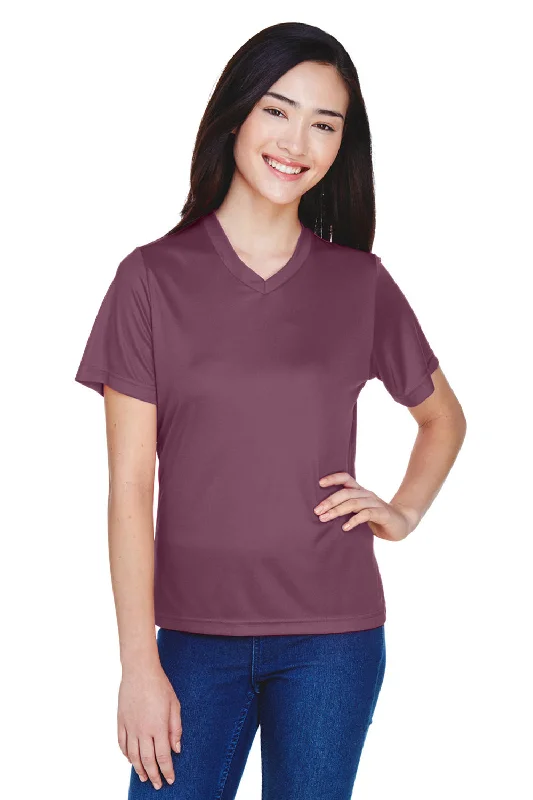 Team 365 Womens Zone Performance Moisture Wicking Short Sleeve V-Neck T-Shirt - Dark Maroon Cashmere Blend Cotton Blend Poly Blend Team 365 Womens Zone Performance Moisture Wicking Short Sleeve V-Neck T-Shirt - Dark Maroon Cashmere Blend Cotton Blend Poly Blend
