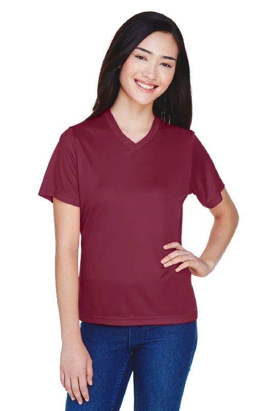 Team 365 Womens Zone Performance Moisture Wicking Short Sleeve V-Neck T-Shirt - Maroon Solid Print Embellished Team 365 Womens Zone Performance Moisture Wicking Short Sleeve V-Neck T-Shirt - Maroon Solid Print Embellished