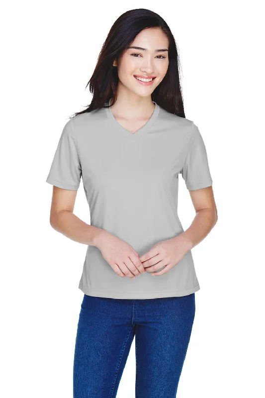 Team 365 Womens Zone Performance Moisture Wicking Short Sleeve V-Neck T-Shirt - Silver Grey Fleece Fabric Down Fabric Feather Fabric Team 365 Womens Zone Performance Moisture Wicking Short Sleeve V-Neck T-Shirt - Silver Grey Fleece Fabric Down Fabric Feather Fabric