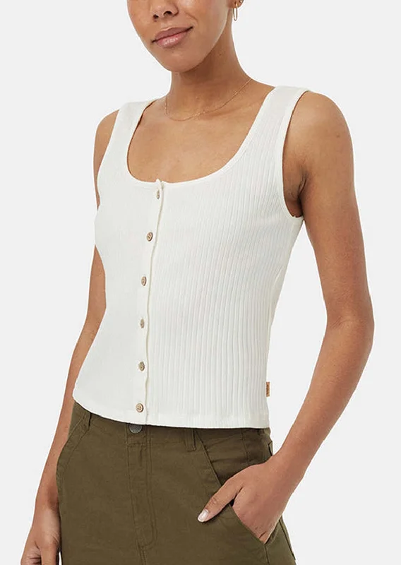 Tentree Women's Rib Button Front Tank T-Shirt Silk Blend Satin Velvet