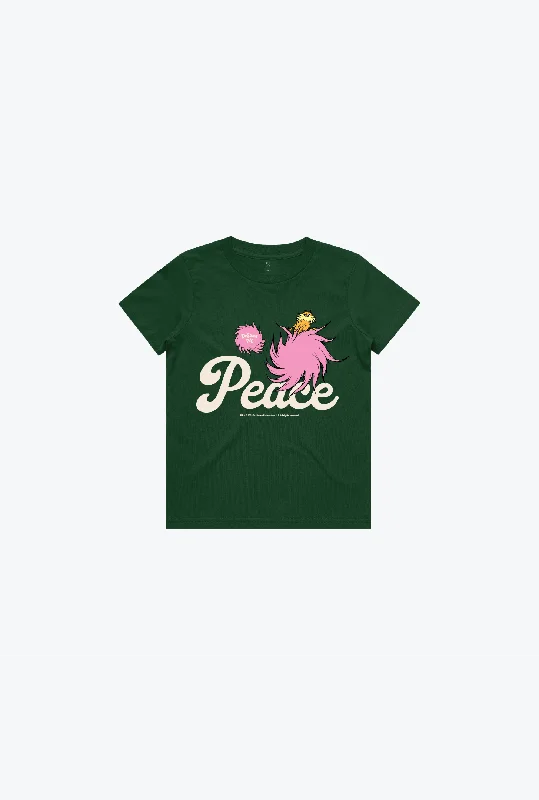 The Lorax Vintage Character Youth T-Shirt - Forest Green Cashmere Blend Cotton Blend Poly Blend The Lorax Vintage Character Youth T-Shirt - Forest Green Cashmere Blend Cotton Blend Poly Blend