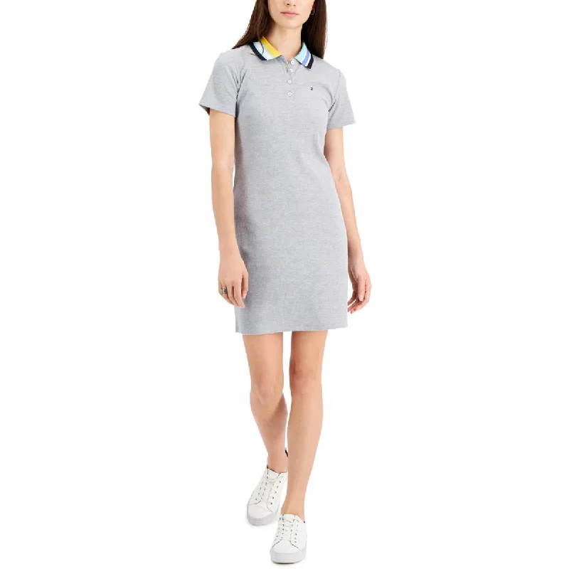 Tommy Hilfiger Womens Polo Striped T-Shirt Dress V-Neck T-Shirt Long Sleeve Cotton