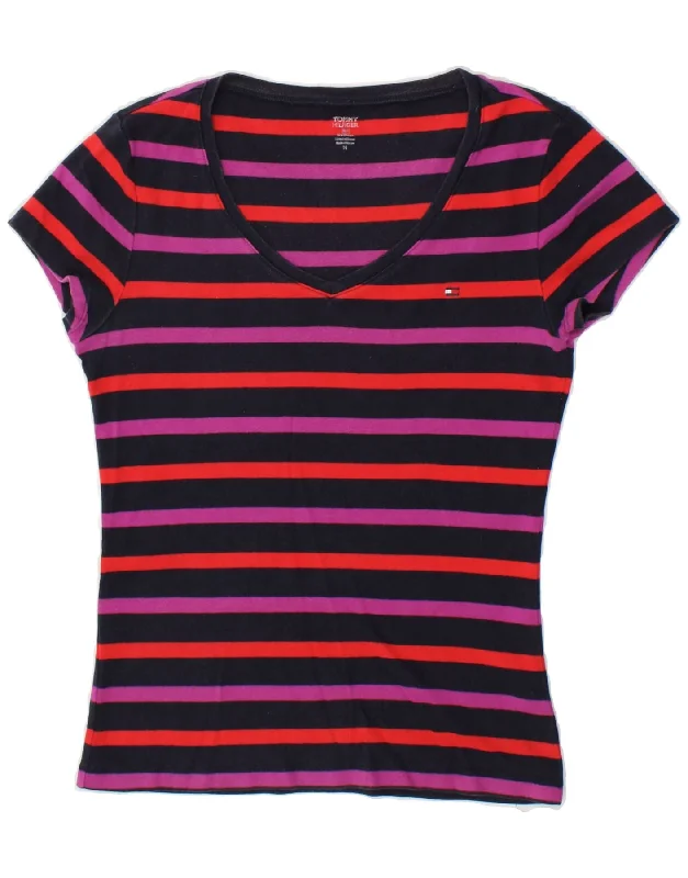 TOMMY HILFIGER Womens T-Shirt Top UK 12 Medium Navy Blue Striped Cotton Rayon Velvet Corduroy TOMMY HILFIGER Womens T-Shirt Top UK 12 Medium Navy Blue Striped Cotton Rayon Velvet Corduroy