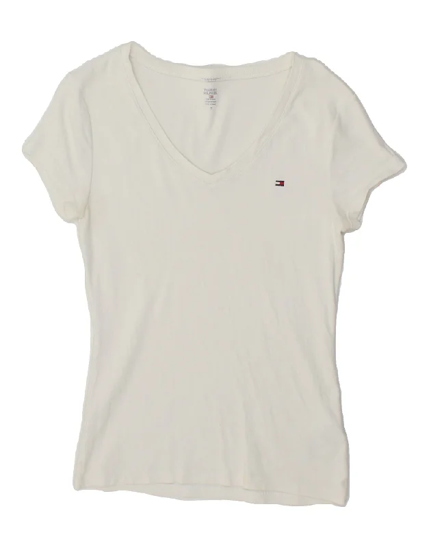 TOMMY HILFIGER Womens T-Shirt Top UK 12 Medium White Cotton Cozy Warm Stylish