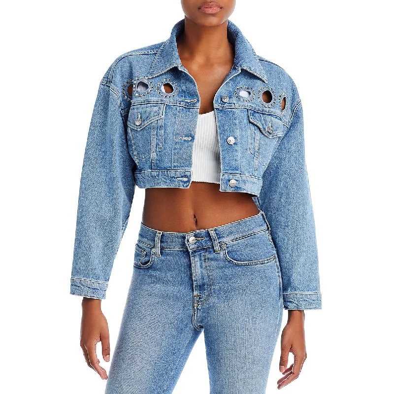 7 For All Mankind Womens Cutout Cropped Denim Jacket Trench Coat Raincoat Waterproof Jacket 7 For All Mankind Womens Cutout Cropped Denim Jacket Trench Coat Raincoat Waterproof Jacket