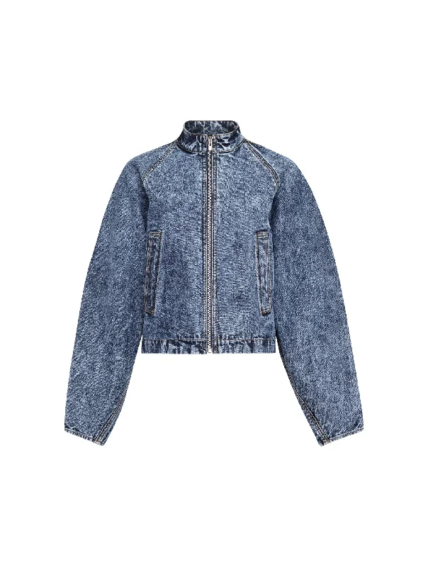 ROUNDED RACING JACKET IN SNOW DENIM Denim Jacket Leather Jacket Suede Jacket