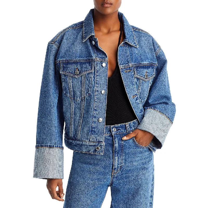 Alexander Wang Womens Embellished Denim Trucker Jacket Trench Coat Raincoat Waterproof Jacket Alexander Wang Womens Embellished Denim Trucker Jacket Trench Coat Raincoat Waterproof Jacket