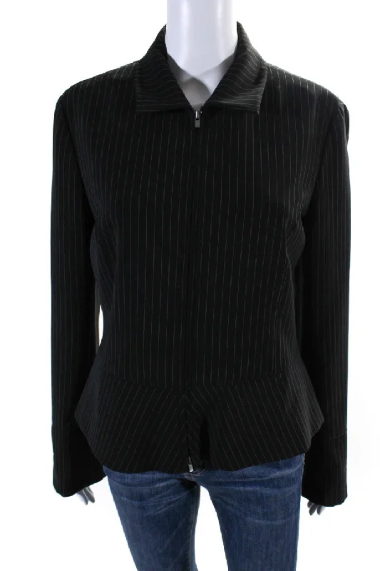 Armani Collezioni Womens Front Zip Collared Pinstriped Jacket Black Striped Jacket Polka Dot Jacket Floral Jacket Armani Collezioni Womens Front Zip Collared Pinstriped Jacket Black Striped Jacket Polka Dot Jacket Floral Jacket