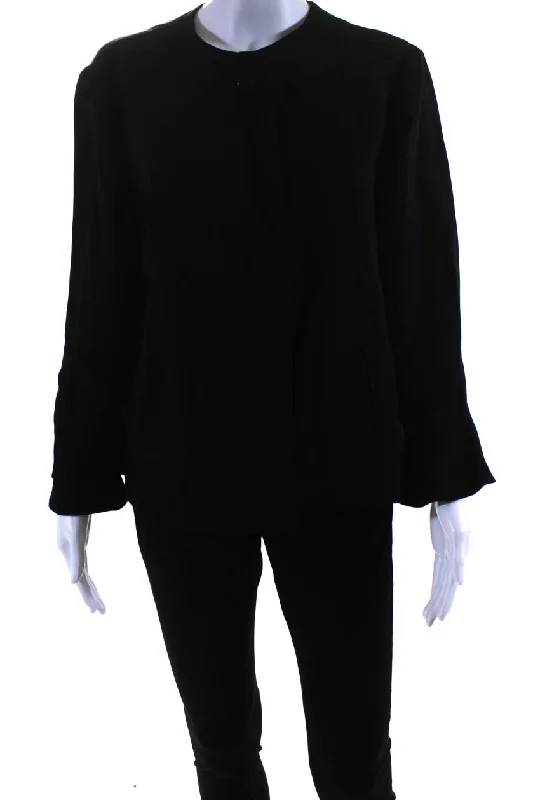 Armani Collezioni Womens Round Neck Long Sleeves Open Front Jacket Black Denim Jacket Leather Jacket Suede Jacket Armani Collezioni Womens Round Neck Long Sleeves Open Front Jacket Black Denim Jacket Leather Jacket Suede Jacket