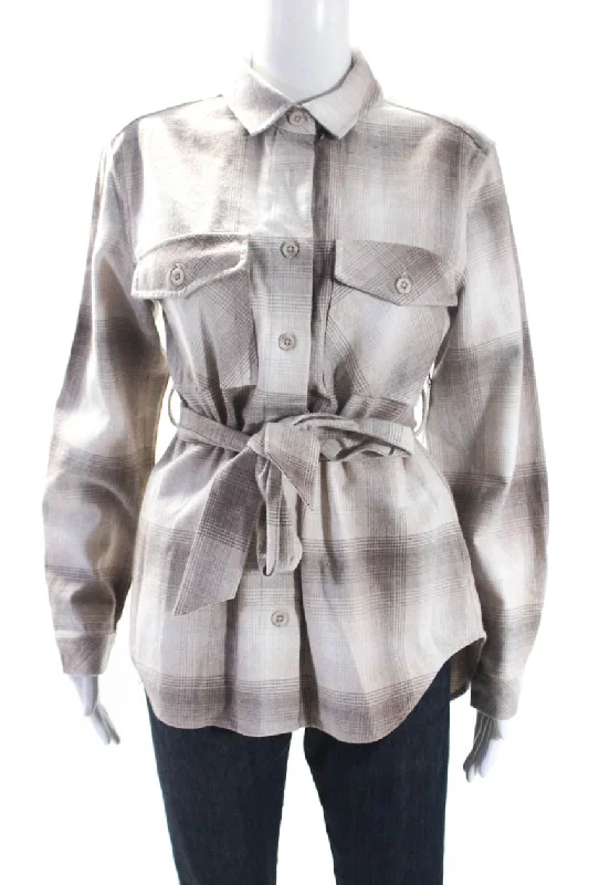 Bella Dahl Womens Cotton Plaid Print Button Collared Belted Jacket Brown Fleece Jacket Down Jacket Feather Jacket Bella Dahl Womens Cotton Plaid Print Button Collared Belted Jacket Brown Fleece Jacket Down Jacket Feather Jacket