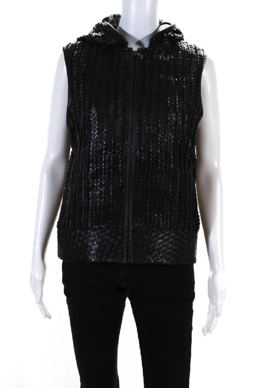 Blue Ice Womens Leather Woven Textured Sleeveless Hooded Jacket Black One-Shoulder Jacket Off-the-Shoulder Jacket Asymmetrical Jacket Blue Ice Womens Leather Woven Textured Sleeveless Hooded Jacket Black One-Shoulder Jacket Off-the-Shoulder Jacket Asymmetrical Jacket