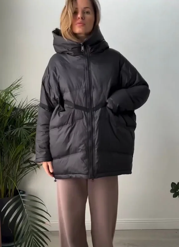 Cozy Women's Duck Down Jacket with Hood - Stay Warm in Style. Oversized Plus Size Zippered Jacket Buttoned Jacket Snapped Jacket Cozy Women's Duck Down Jacket with Hood - Stay Warm in Style. Oversized Plus Size Zippered Jacket Buttoned Jacket Snapped Jacket