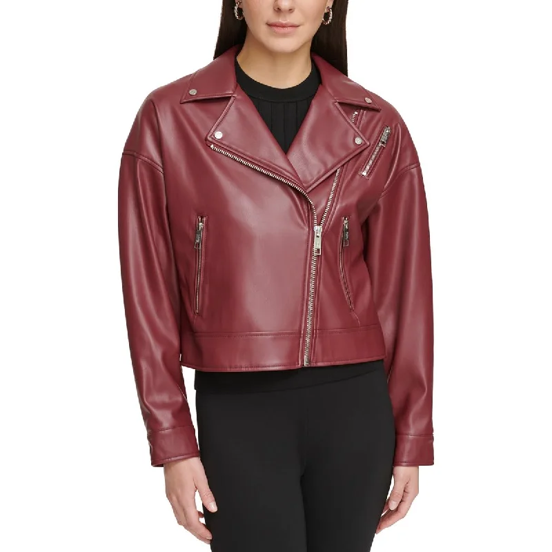 DKNY Womens Faux Leather Motorcycle Jacket Faux Fur Fabric Real Fur Fabric Shearling Fabric DKNY Womens Faux Leather Motorcycle Jacket Faux Fur Fabric Real Fur Fabric Shearling Fabric