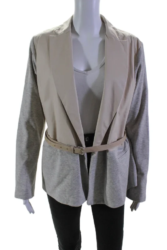 Fabiana Filippi Womens Leather Cotton Colorblock Jacket Beige Gray Belted Jacket Elasticated Jacket Padded Jacket Fabiana Filippi Womens Leather Cotton Colorblock Jacket Beige Gray Belted Jacket Elasticated Jacket Padded Jacket