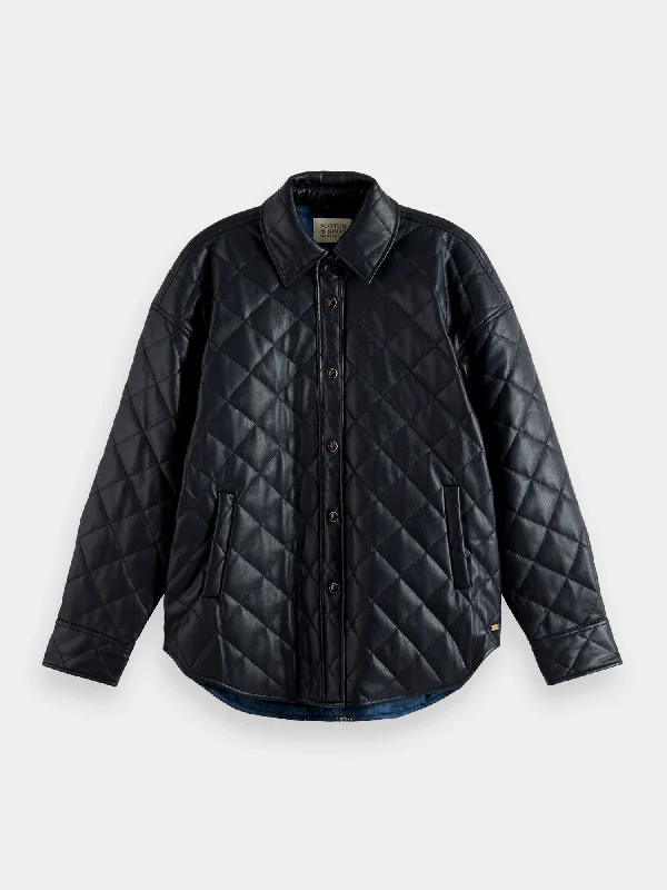 Faux leather quilted jacket Fleece Fabric Down Fabric Feather Fabric