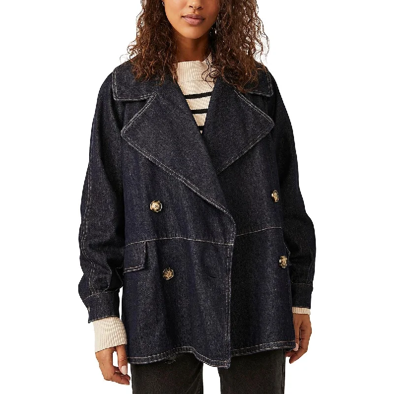 Free People Womens Denim Car Denim Jacket Zip Front Button Front Snap Front