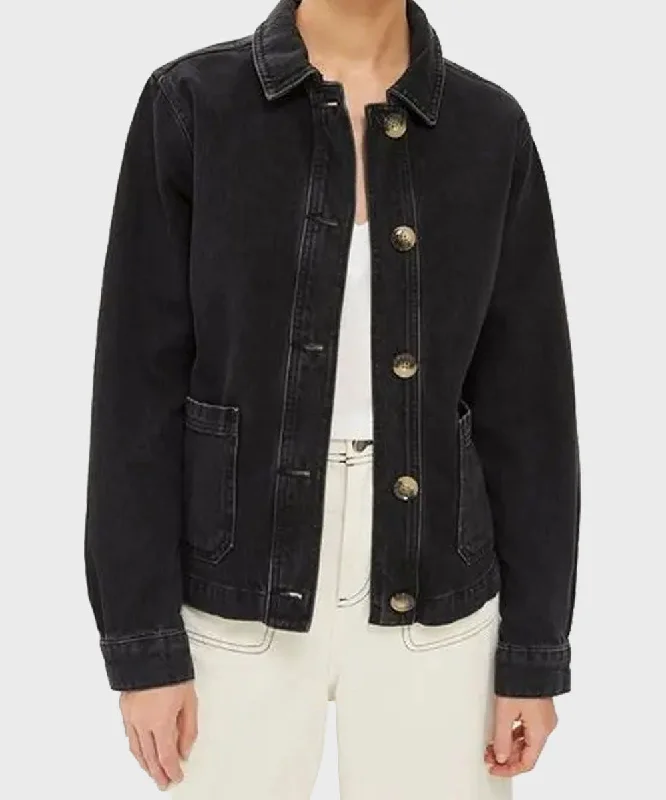Good Girls Annie Marks Black Denim Jacket Front Pockets Side Pockets Patch Pockets