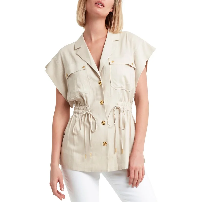 H Halston Womens Linen Blend Cinch Waist Utility Jacket Toggled Jacket Drawstring Jacket Belted Jacket H Halston Womens Linen Blend Cinch Waist Utility Jacket Toggled Jacket Drawstring Jacket Belted Jacket