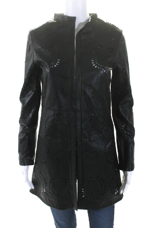 In Transit Womens Laser Cut Long Hook & Eye Leather Jacket Black Satin Jacket Silk Jacket Chiffon Jacket In Transit Womens Laser Cut Long Hook & Eye Leather Jacket Black Satin Jacket Silk Jacket Chiffon Jacket