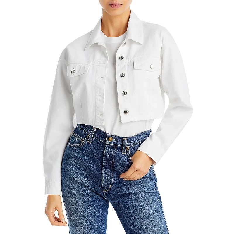 IRO Womens Mylene Cropped Button-Down Denim Jacket Print Jacket Jacquard Jacket Embroidered Jacket IRO Womens Mylene Cropped Button-Down Denim Jacket Print Jacket Jacquard Jacket Embroidered Jacket