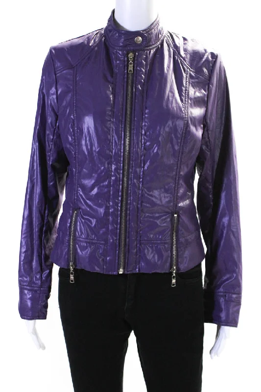 Max Mara Womens Lightweight Full Zip High Neck Windbreaker Jacket Purple Rayon Fabric Velvet Fabric Corduroy Fabric