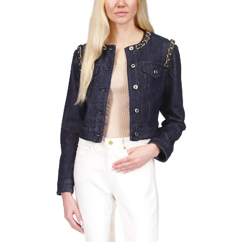 MICHAEL Michael Kors Womens Chain Denim Denim Jacket Faux Fur Jacket Real Fur Jacket Shearling Jacket MICHAEL Michael Kors Womens Chain Denim Denim Jacket Faux Fur Jacket Real Fur Jacket Shearling Jacket