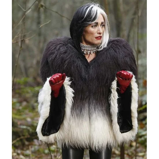 Once Upon a Time Cruella Deville Black and White Fur Jacket Tailored Jacket Straight Jacket A-Line Jacket