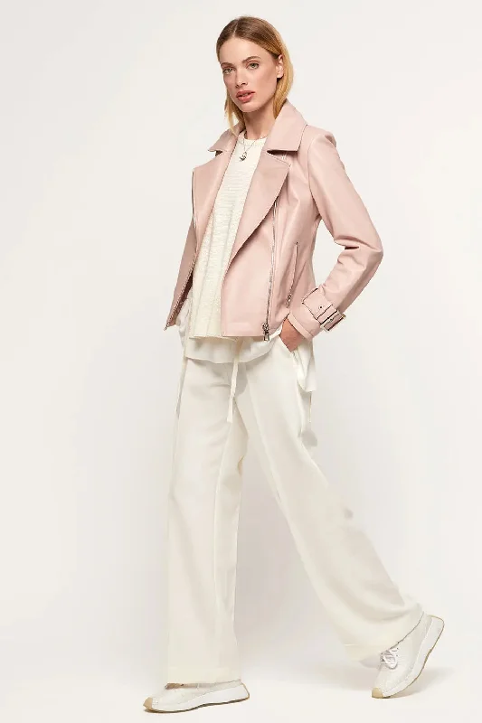 Pink leather biker jacket Print Jacket Jacquard Jacket Patchwork Jacket