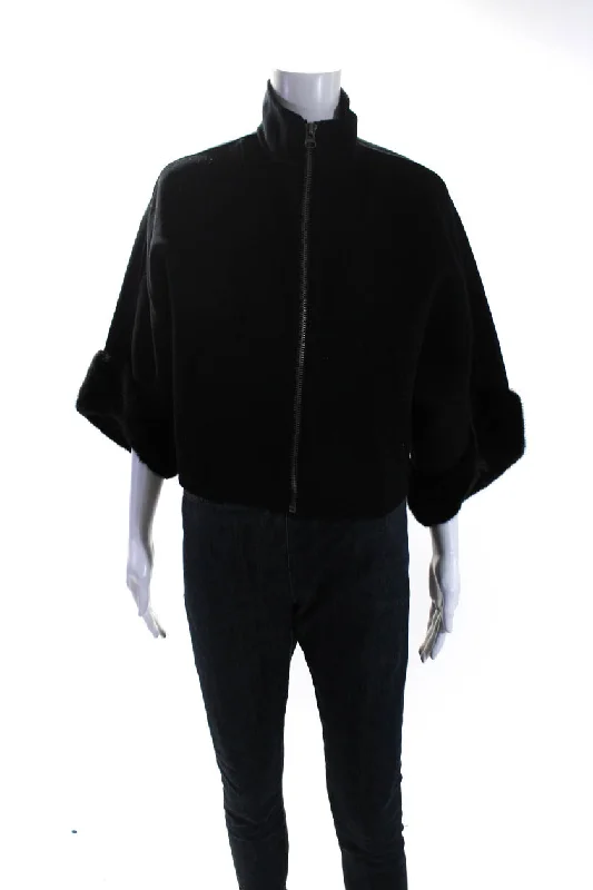 Pologeorgis Womens Mink Fur Trim Dolman Sleeve Maren Fleece Jacket Black Chenille Fabric Brocade Fabric Lace Fabric Pologeorgis Womens Mink Fur Trim Dolman Sleeve Maren Fleece Jacket Black Chenille Fabric Brocade Fabric Lace Fabric