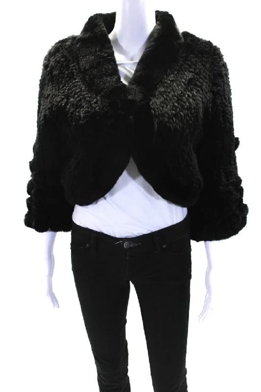 Pologeorgis Womens Rabbit Fur Bolero Shrug Cropped Jacket Black Welt Pockets Slit Pockets Flap Pockets Pologeorgis Womens Rabbit Fur Bolero Shrug Cropped Jacket Black Welt Pockets Slit Pockets Flap Pockets