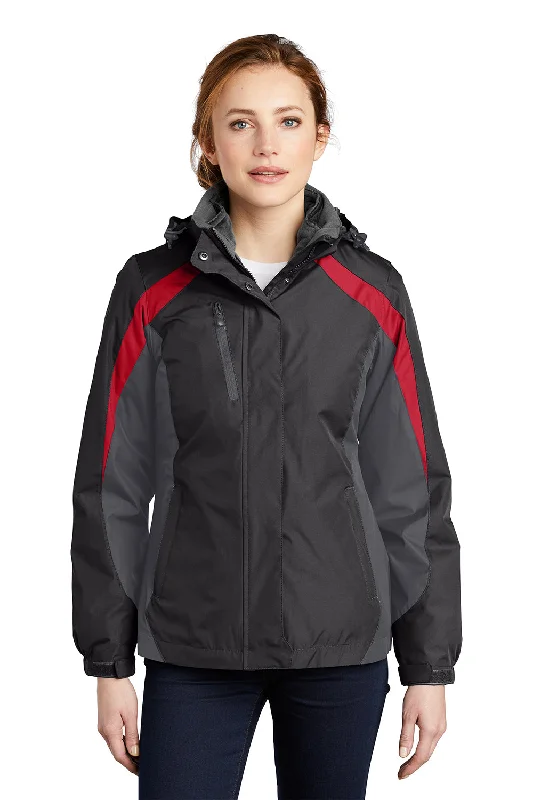 Port Authority Womens 3-in-1 Wind & Water Resistant Full Zip Hooded Jacket - Black/Magnet Grey/Signal Red Satin Jacket Silk Jacket Chiffon Jacket Port Authority Womens 3-in-1 Wind & Water Resistant Full Zip Hooded Jacket - Black/Magnet Grey/Signal Red Satin Jacket Silk Jacket Chiffon Jacket